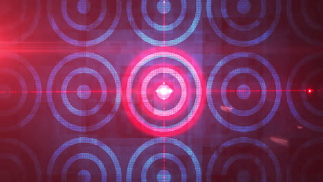 animación de filas de visores digitales brillantes en rojo