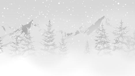 Christmas-trees-in-forest-around-mountains-and-white-snowflake-1