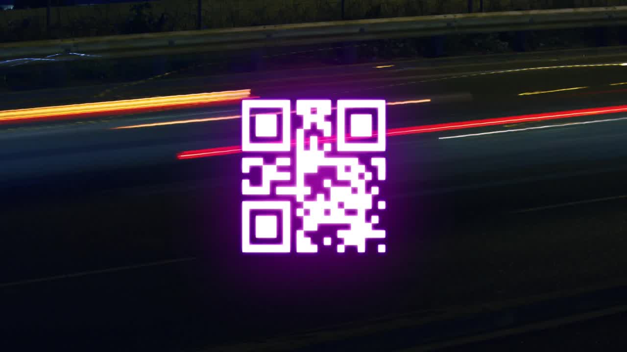 Animation of glowing qr code over red light trails