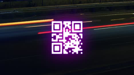 Animation-of-glowing-qr-code-over-red-light-trails