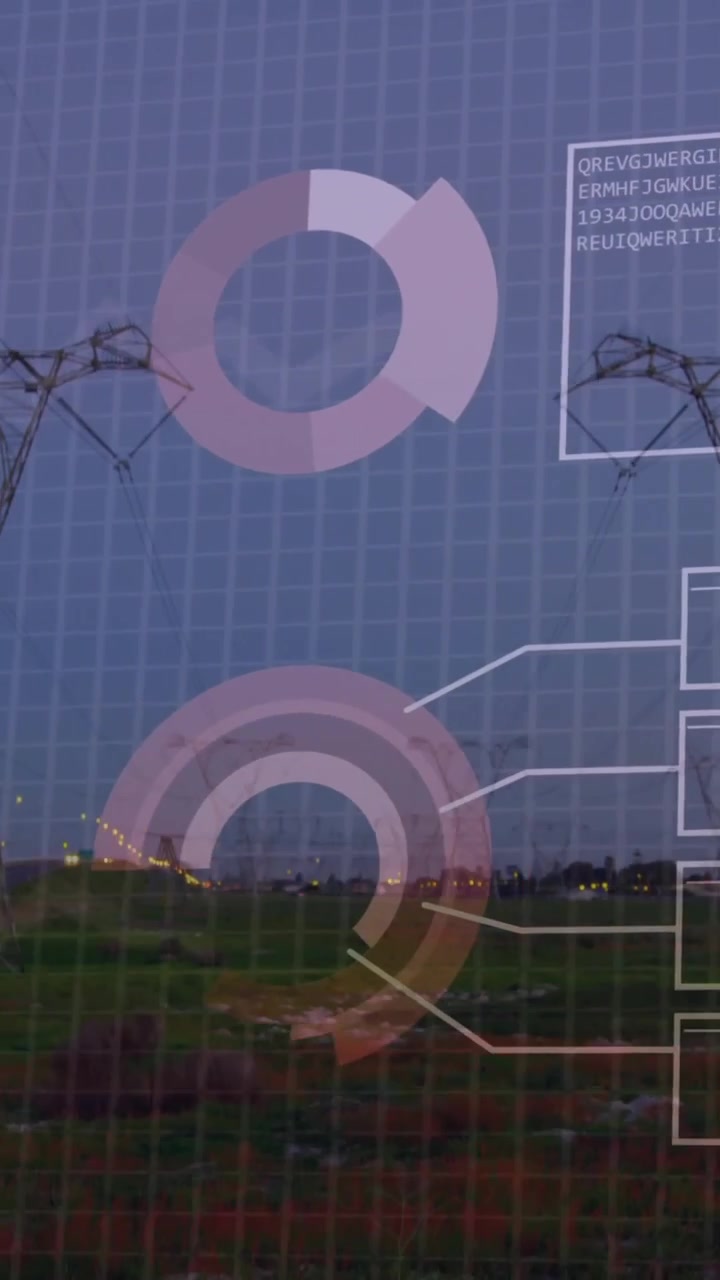 Animation of data processing over electricity pylons
