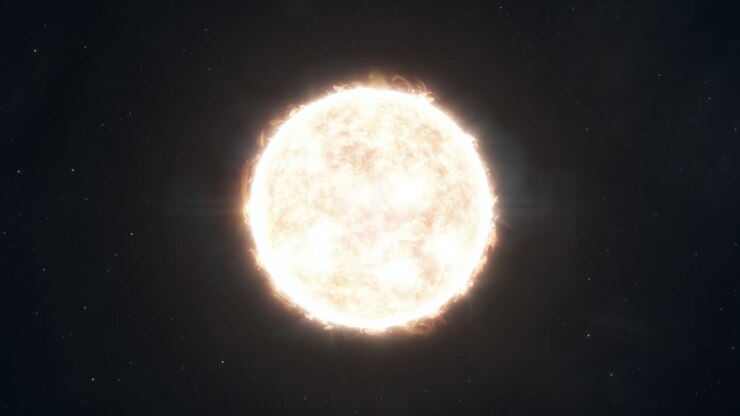 Slowly Approaching a Realistic Glowing Orange Star in Space