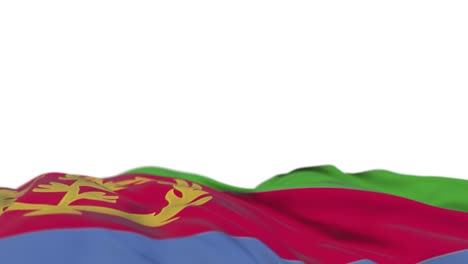 eritrea fabric flag waving on the wind loop. eritrean embroidery stitched cloth banner swaying on the breeze. half-filled white background. place for text. 20 seconds loop.