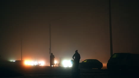 foggy night city street