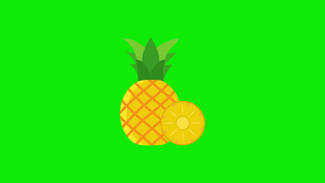 Animación-Del-Icono-De-Piña.-Fruta-Tropical.-Animación-En-Bucle-Con-Canal-Alfa,-Pantalla-Verde.