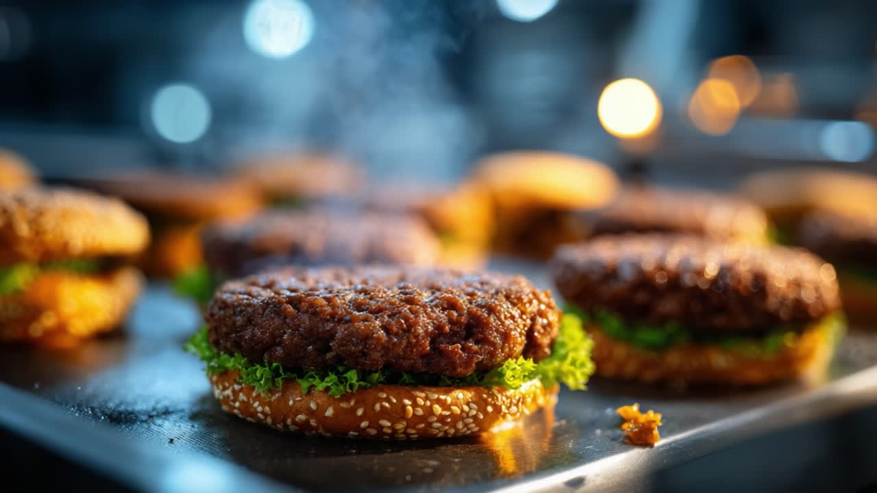 Delicious Burgers Being Prepared with Juicy Patties and Fresh Lettuce in a Kitchen Setting, Showcasing an Irresistible Culinary Experience