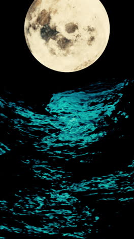 full moon over a teal watery landscape