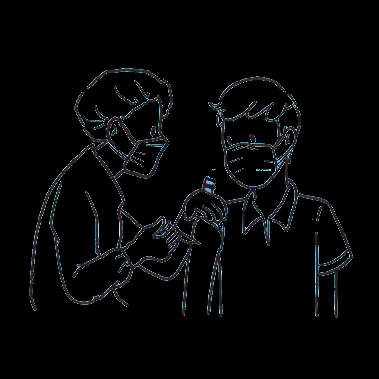 Masked healthcare worker administering vaccine animation isolated asset, transparent 4K video, alpha