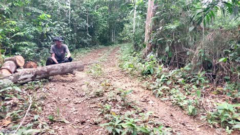 toma estática de un arbolista cortando árboles caídos en el distrito de caimito, provincia de panamá