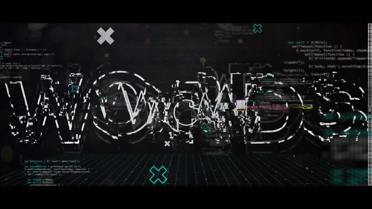 Animation of wow text and interference on black background