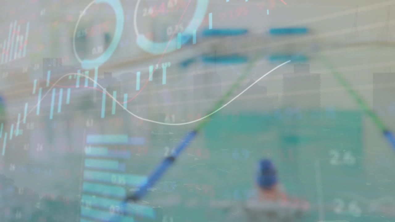 주식 시장의 애니메이션과 카우카시안 남자 수영에 대한 다이어그램