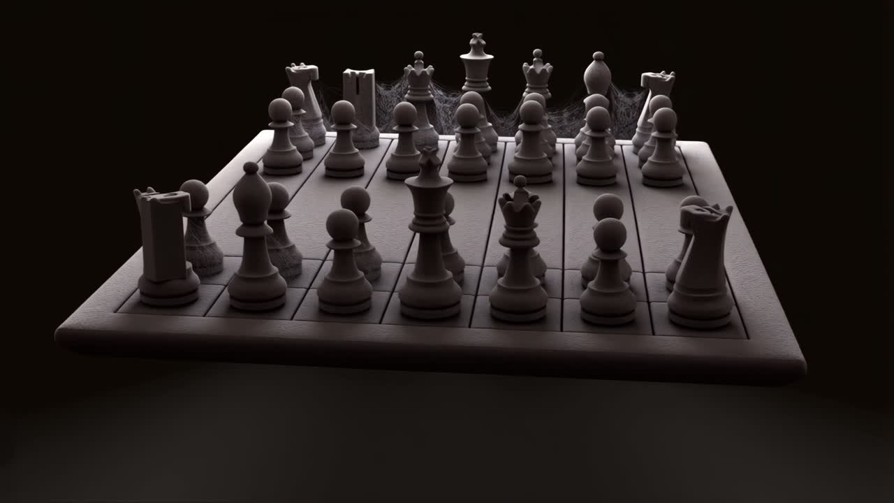 Chess Set Covered in Cobwebs