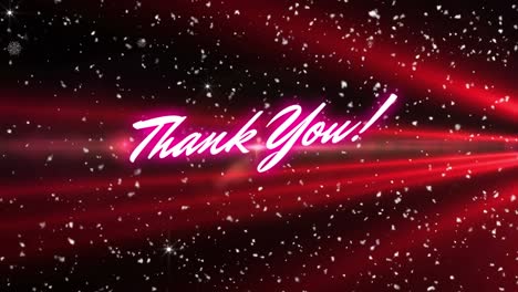 Animation-of-thank-you-text-over-red-lights-and-snowflakes-on-black-background