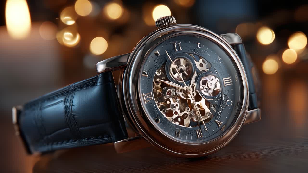 Elegant Mechanical Watch Showcasing Intricate Design and Craftsmanship, Capturing the Essence of Timekeeping Artistry in a Beautiful Setting with Soft Bokeh Background