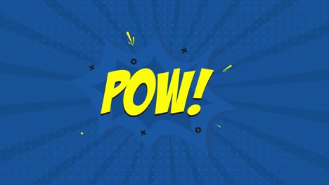 a comic strip cartoon animation, with the word pow appearing. blue and halftone background, star shape effect