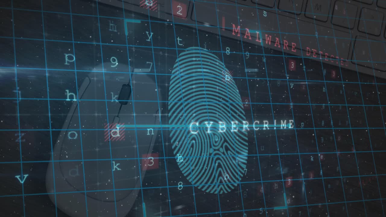 биометрический сканер отпечатков пальцев и замки безопасности против близкого плана мыши и компьютерного сервера