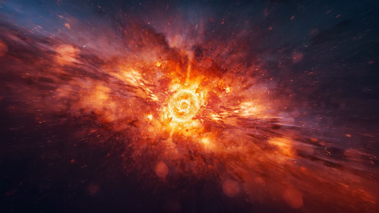 Núcleo luminoso central que enciende e impulsa los brazos espirales hacia el exterior en el espacio profundo, formando una nebulosa