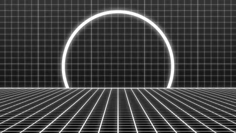 Animation-Eines-Weißen-Halbkreisförmigen-Scanners-über-Einem-Sich-Bewegenden-Weißen-Gitter-Auf-Schwarzem-Hintergrund