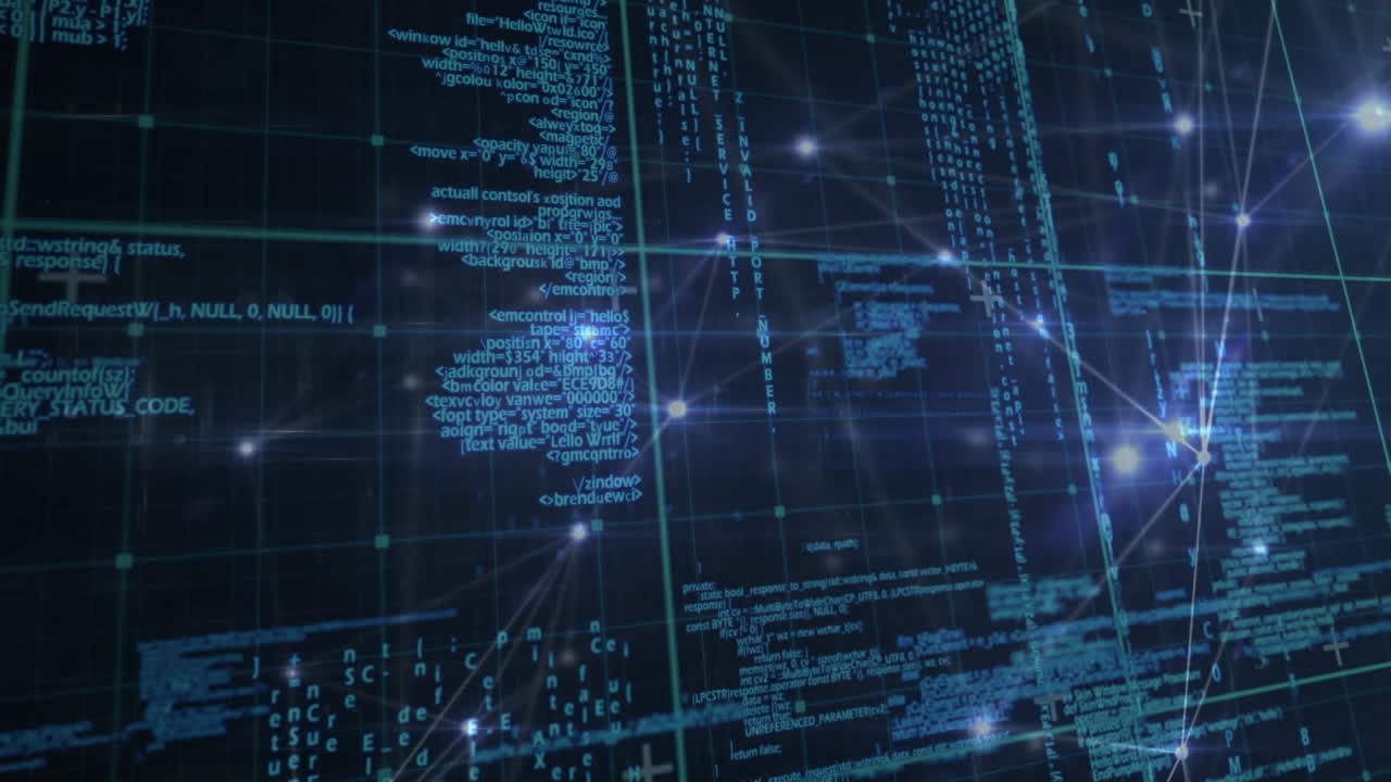 Animation of data connections and binary codes in motion