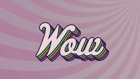 animation of rainbow wow text over purple pattern background