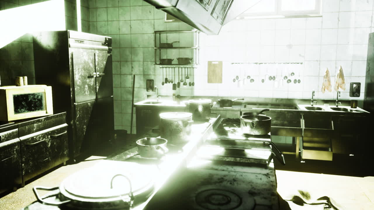 Busy kitchen in bright light showcasing cooking tools and equipment