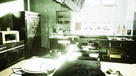 busy kitchen in bright light showcasing cooking tools and equipment