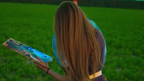 Art-woman-painting-picture-of-tree.-Back-view-girl-standing-near-easel