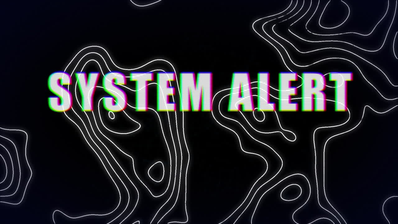 animación de texto blanco, sistema hackeado sobre una carta topográfica en movimiento, en negro