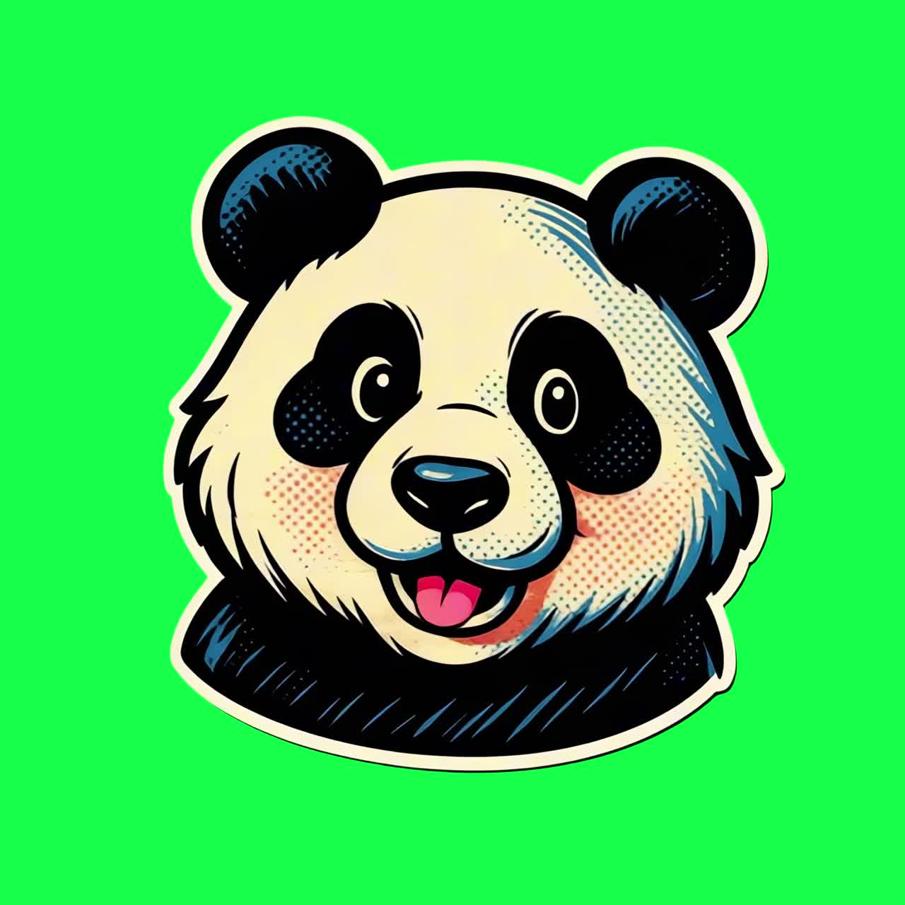 Animazione giocosa di adesivo di panda in stile cartone animato, video 4K trasparente, schermo verde