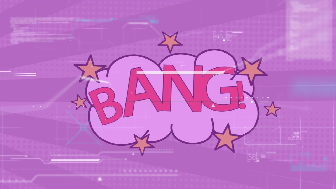"Bang" yazısının üzerinde veri işleme animasyonu.
