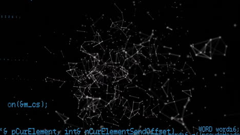 animation of computer language and connected dots against black background