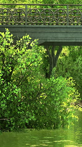 scenic bridge over calm water in lush green park