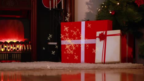 Animation-of-snow-falling-over-santa-claus-and-christmas-presents