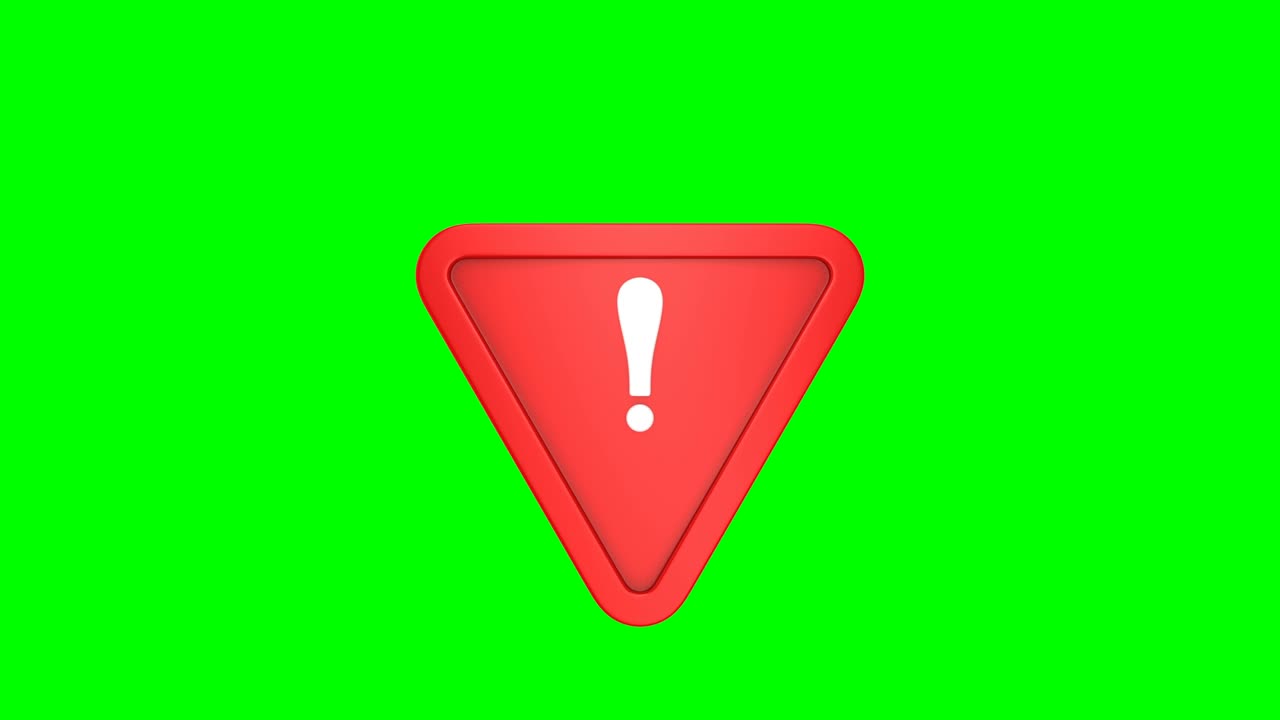 초록색 배경에 은 삼각형과 외침표, 고립된 3d 렌더링