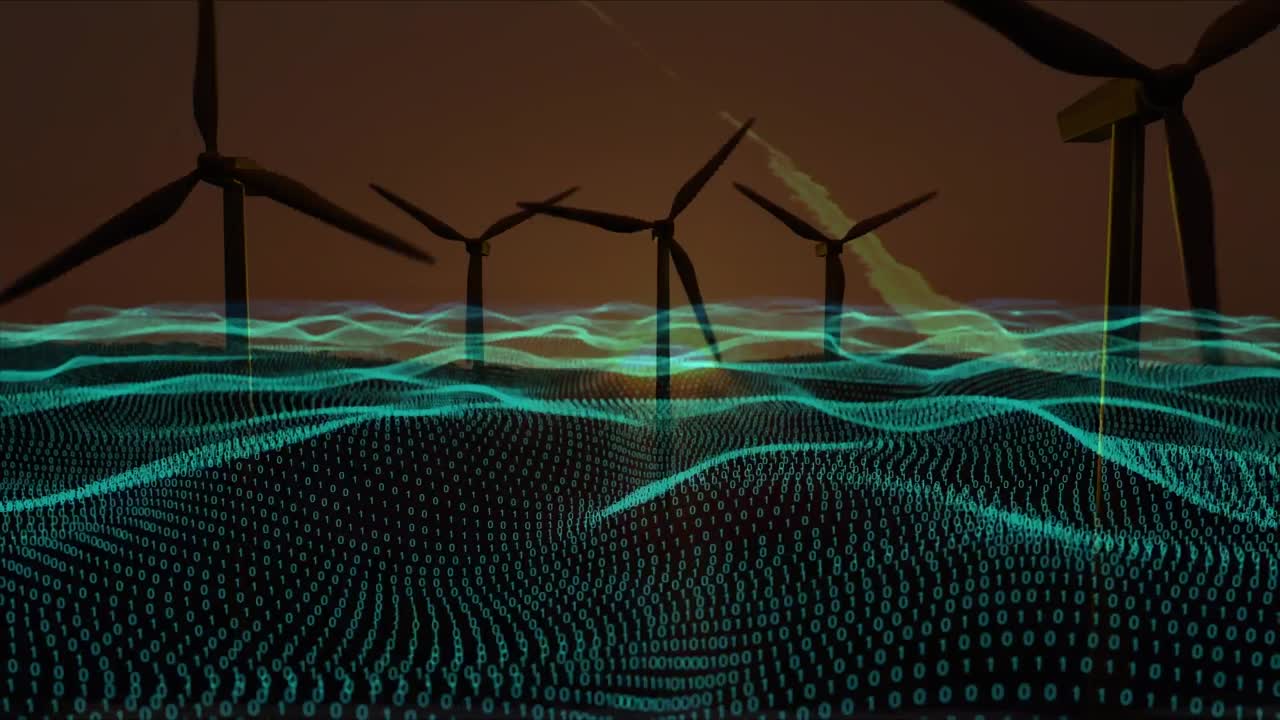 Animation of data processing over wind turbines