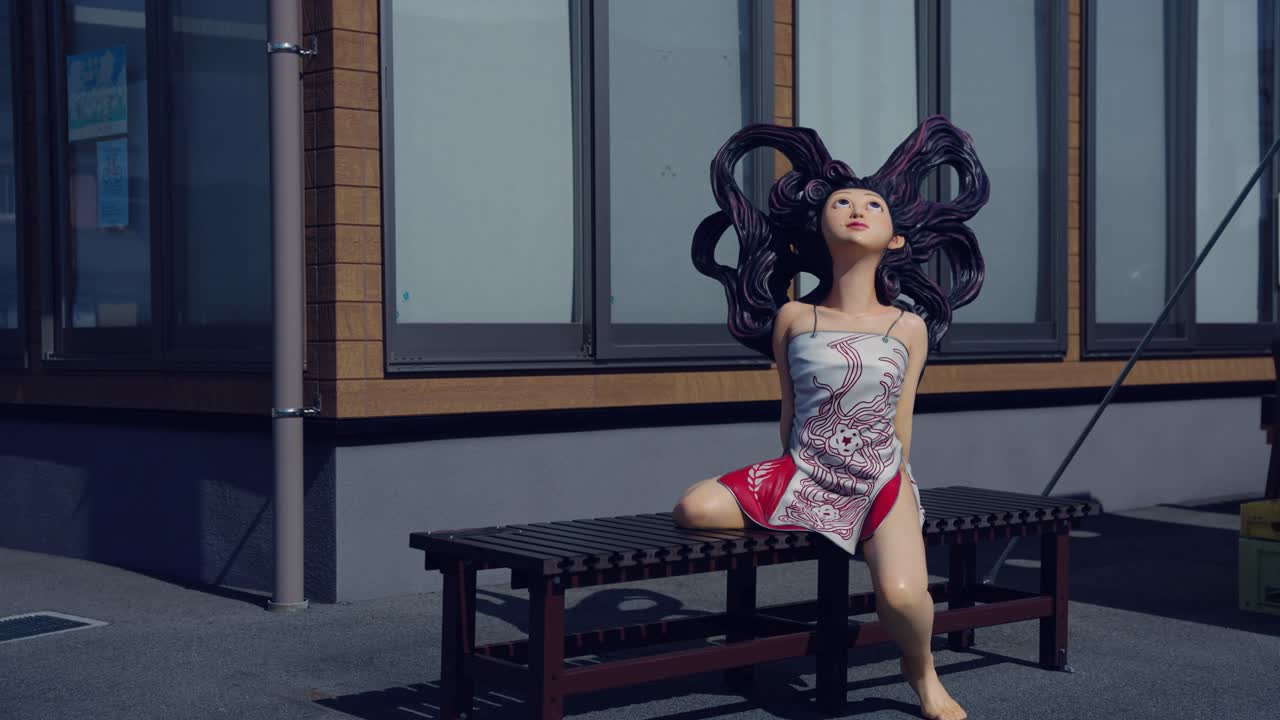 일본 괴물의 귀여운 동상, 두 입의 여성 요카이 후쿠사키 4k