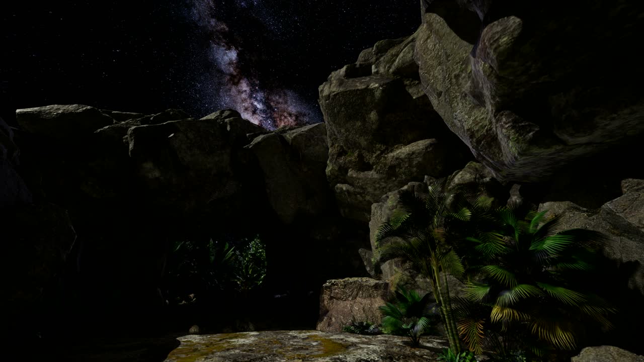 rutas de estrellas de astrofotografía de 4k sobre las paredes del cañón de piedra arenisca