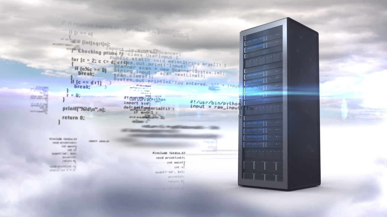 컴퓨터 서버를 통해 데이터 처리의 애니메이션