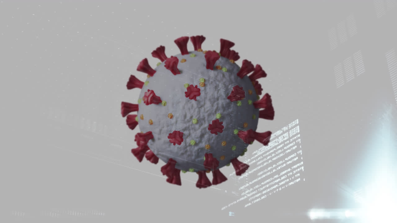 animación de la célula de covid-19 y procesamiento de estadísticas