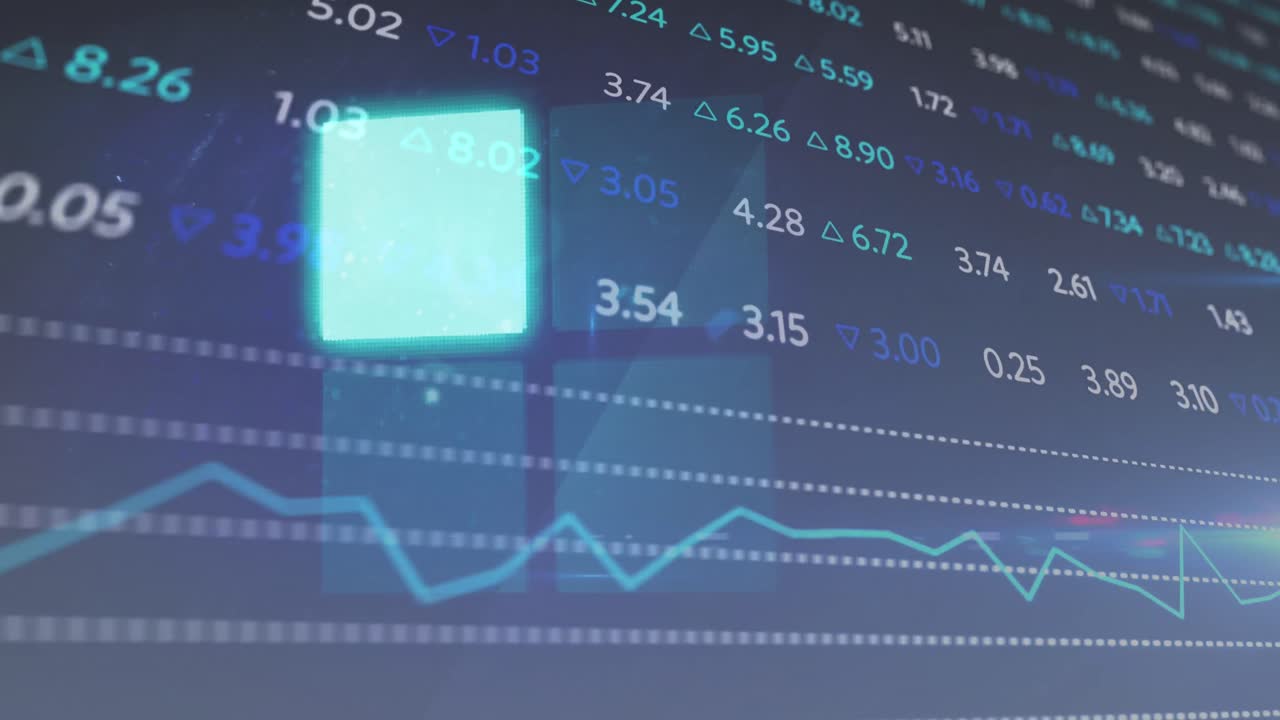 animación de cuadrados sobre datos financieros en el fondo de la marina