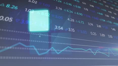 animación de cuadrados sobre datos financieros en el fondo de la marina