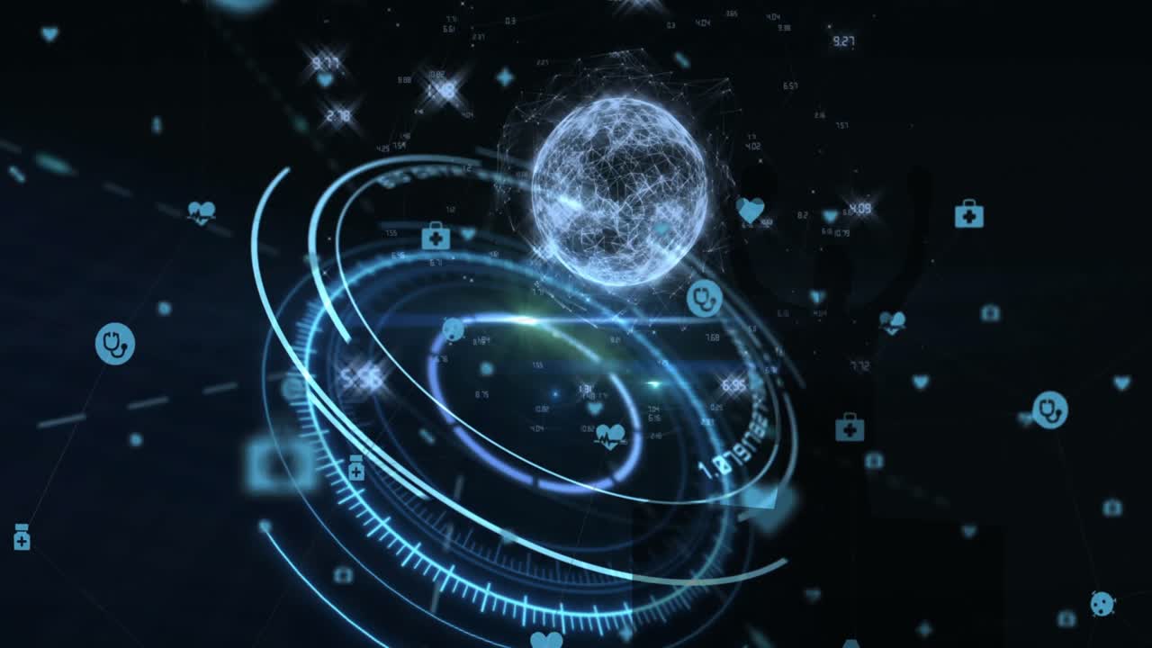 범위 스캐닝의 애니메이션, 배경에서 연결 네트워크를 통해 지구