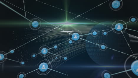 animation of network of connections with people icons over dark background