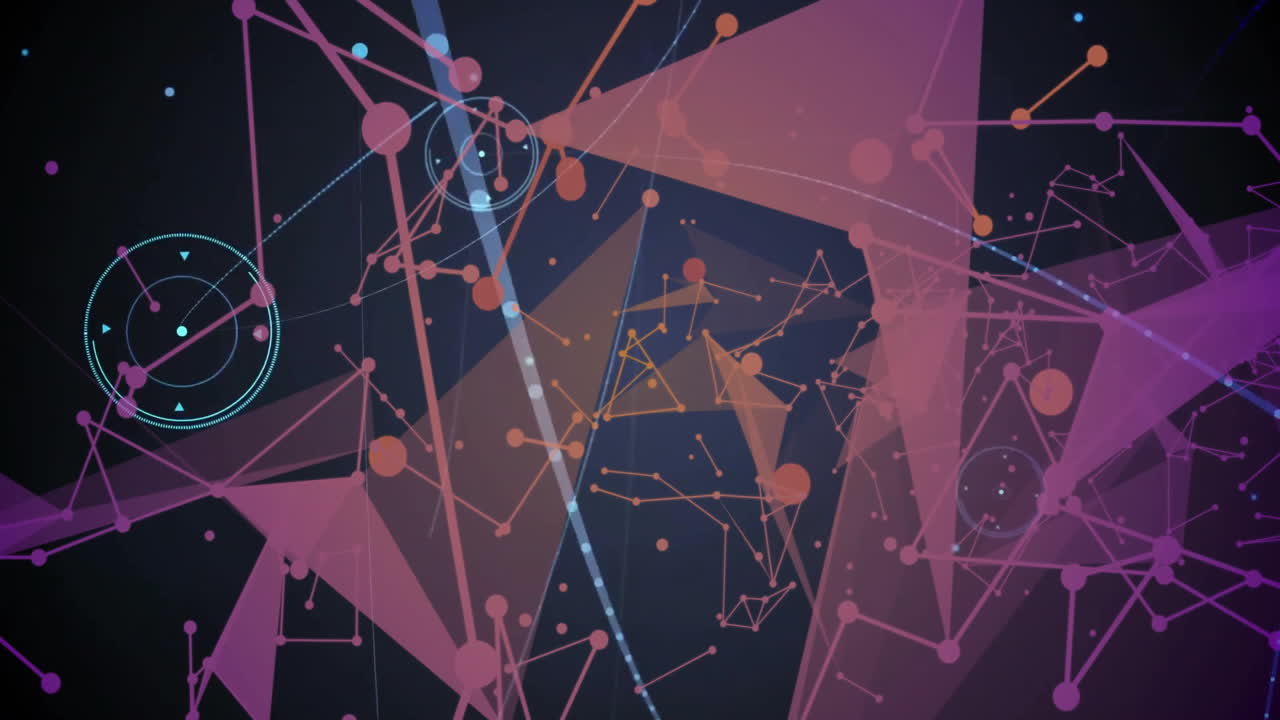 Animation of abstract geometric shapes and lines forming complex network pattern