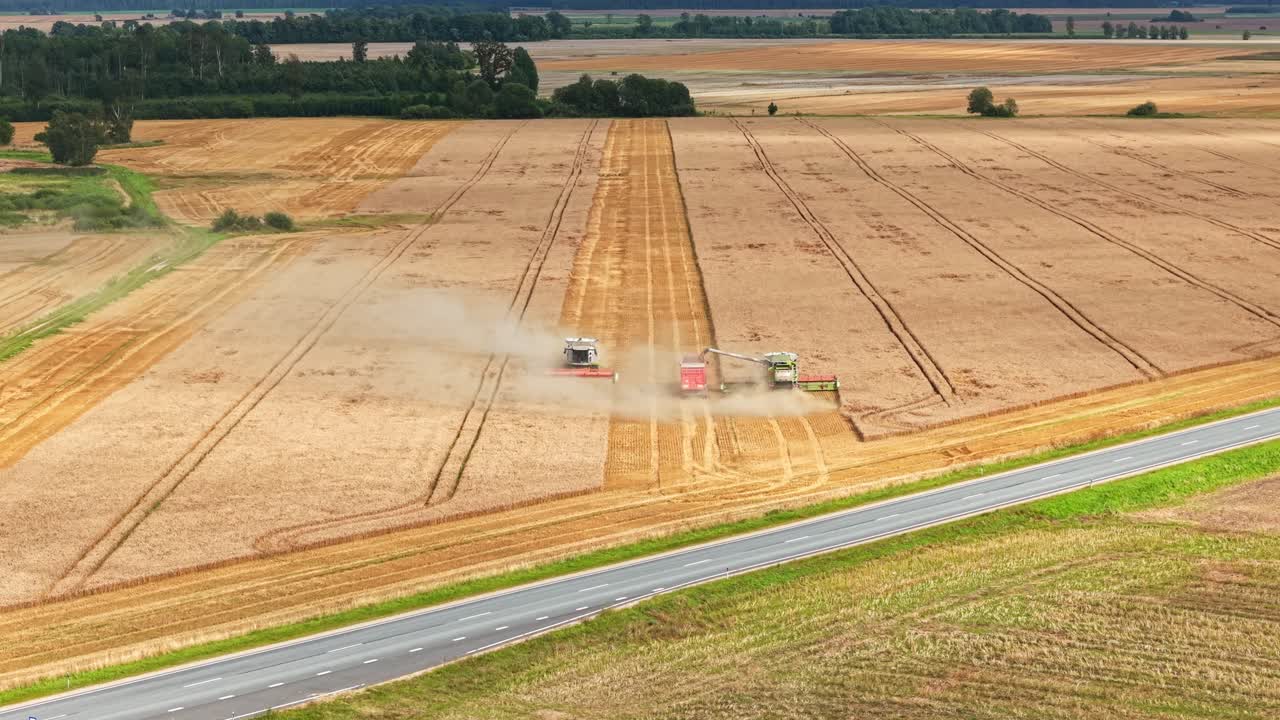 Aerial View of Harvesting in a Field