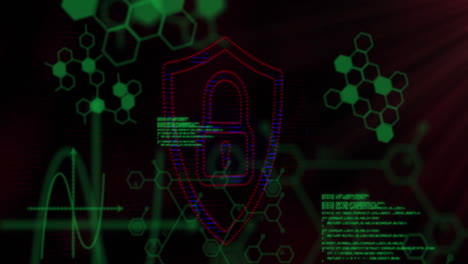 animación del símbolo de candado púrpura, con información y procesamiento de datos en negro