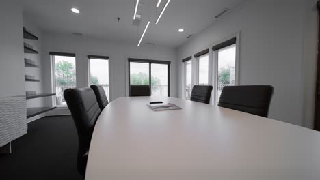 wide push in shot of an empty corporate conference room