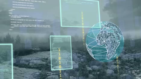 Animación-Del-Globo-Y-Procesamiento-De-Datos-Sobre-El-Paisaje-Urbano