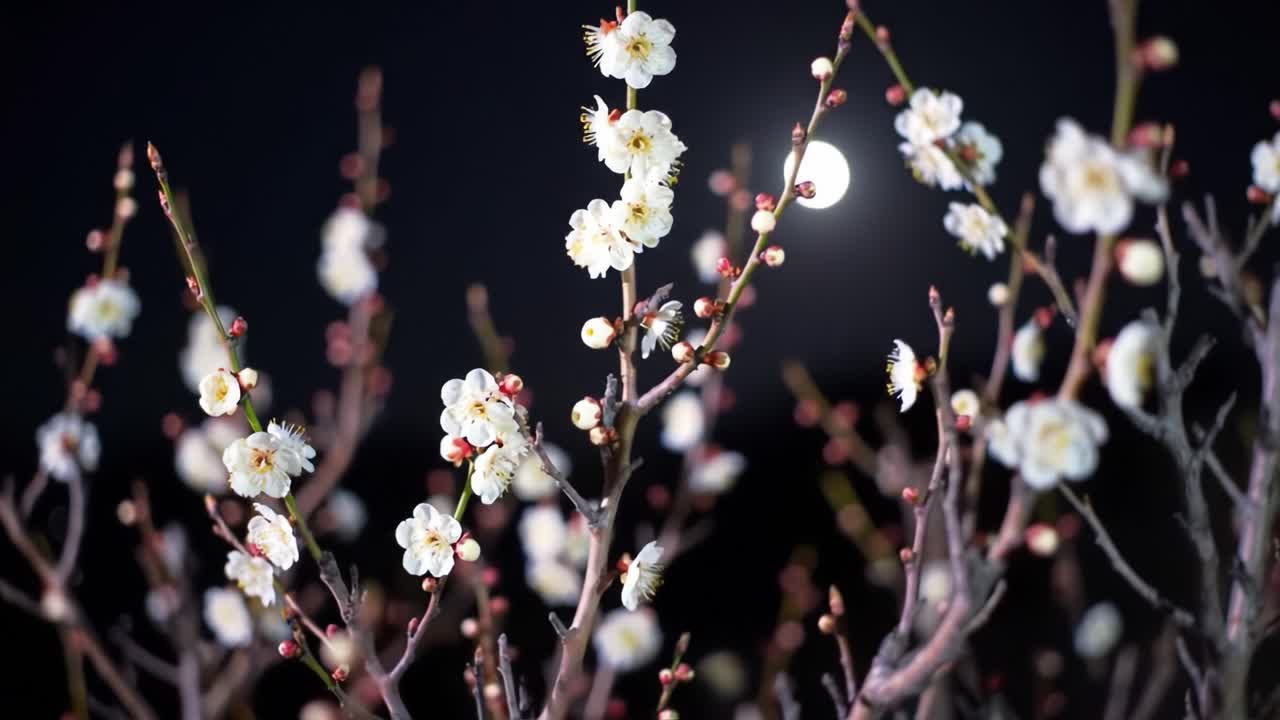 Elegant Blossoms Under Moonlight: A Captivating Display of White Flowers Reflecting Nature's Beauty Against a Dark Backdrop