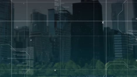 Animation-Der-Datenverarbeitung-über-Stadtbild-Hintergrund